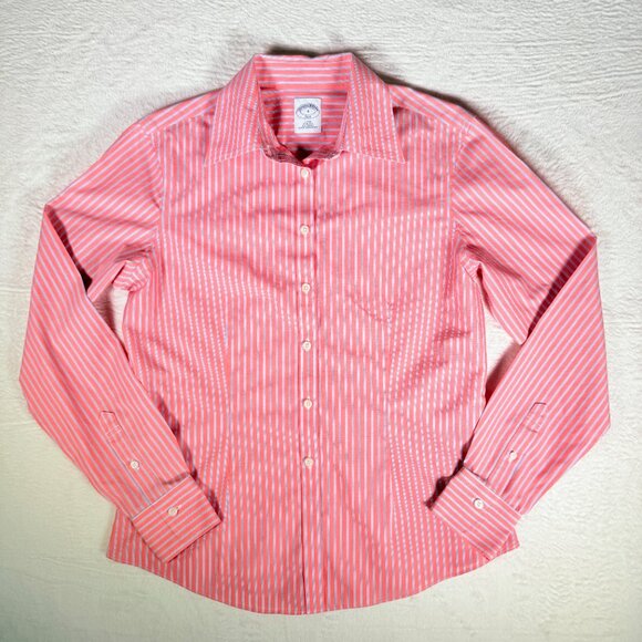 Brooks Brothers Tops - Brooks Brothers Women’s Blouse Fitted Non-Iron 100% Cotton Pink Stripes Button 4